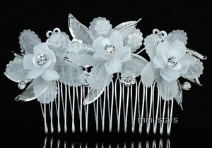 Bridal White Flower Satin Handmade Hair Comb for Bride / Flower Girl XT1418-0